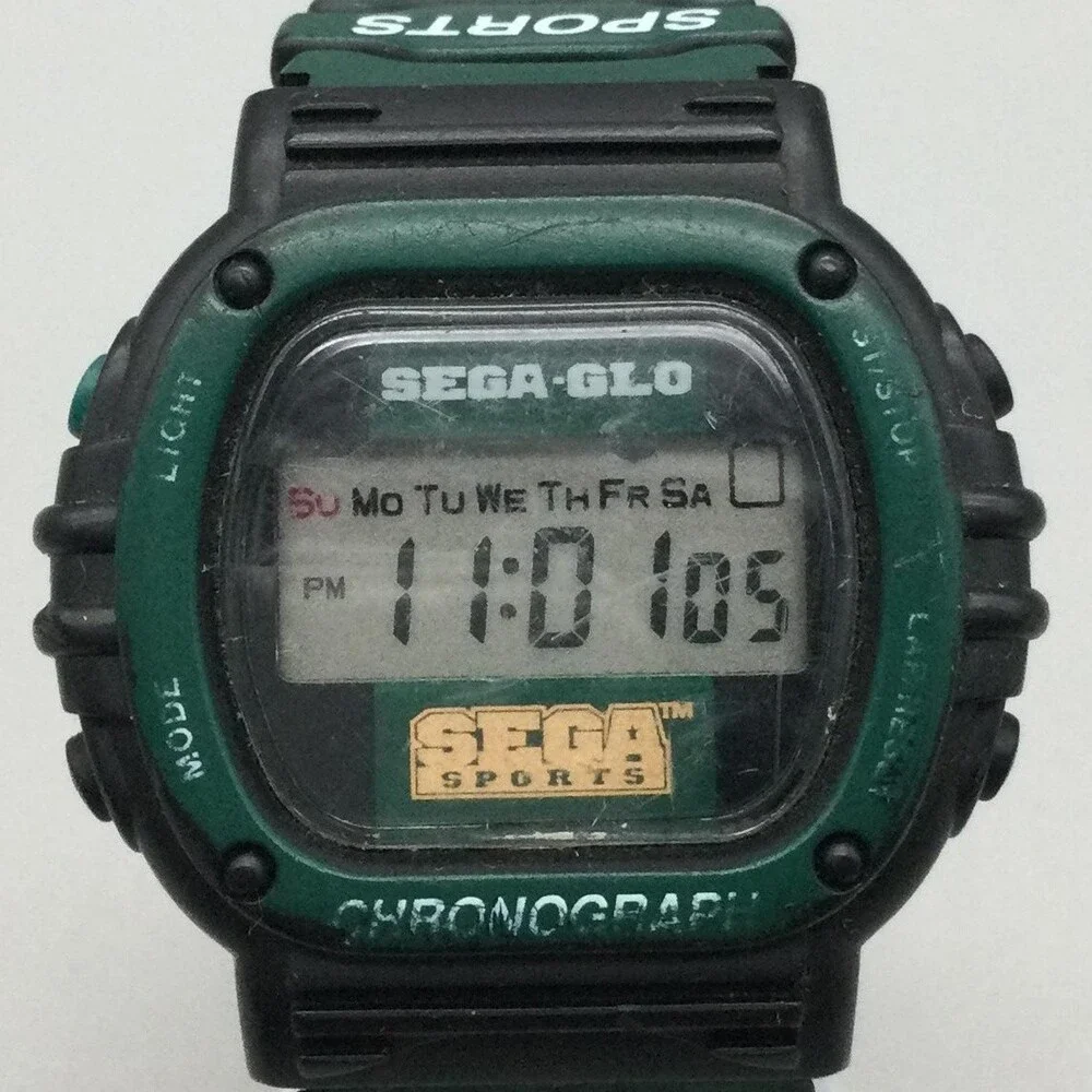 Vintage SEGA-GLO Sega Sports Mens Watch 43mm Digital Chronograph New Battery